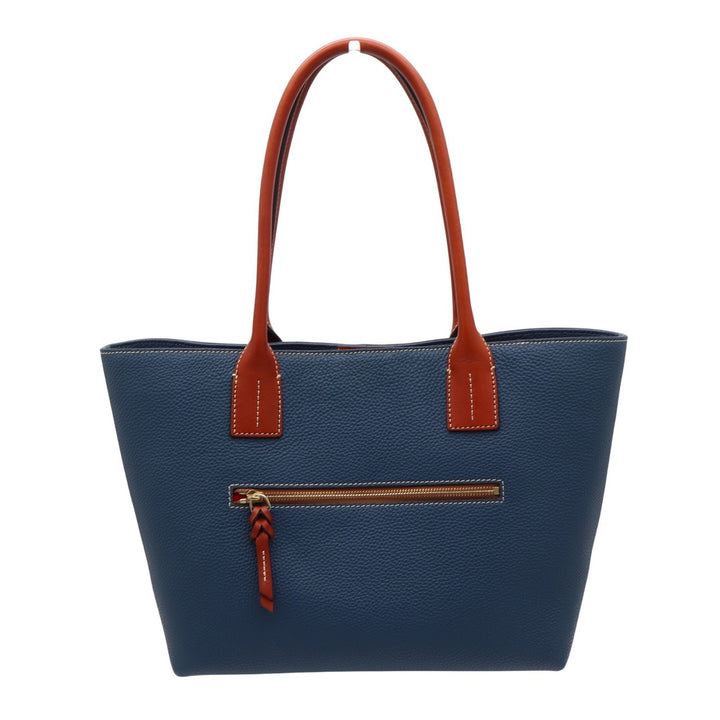 Dooney & Bourke Navy Blue Pebbled Leather Tote Bag Tan Trim
