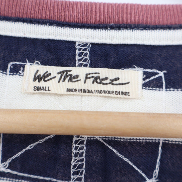 We The Free Free People Striped Floral Chenille Sleeve Top Navy White Small