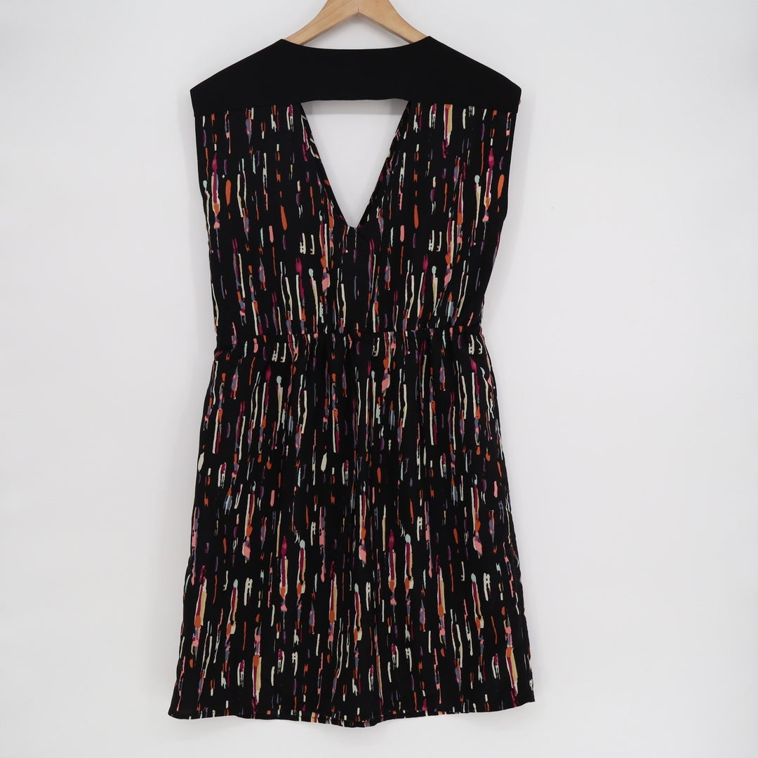 Lush Black Abstract Brushstroke V-Neck Cutout Back Mini Dress Large
