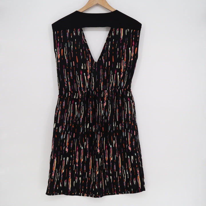 Lush Black Abstract Brushstroke V-Neck Cutout Back Mini Dress Large