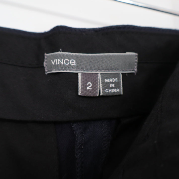 Vince Navy Blue Linen Blend Wrap Front Tapered Trousers Pants Size 2