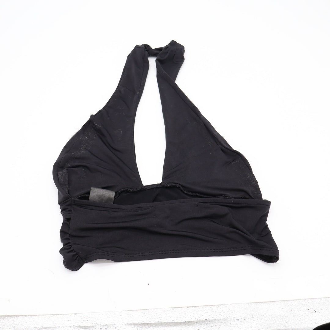 Urban Outfitters Halter Top Womens M Ruched Black V-Neck Stretch Good