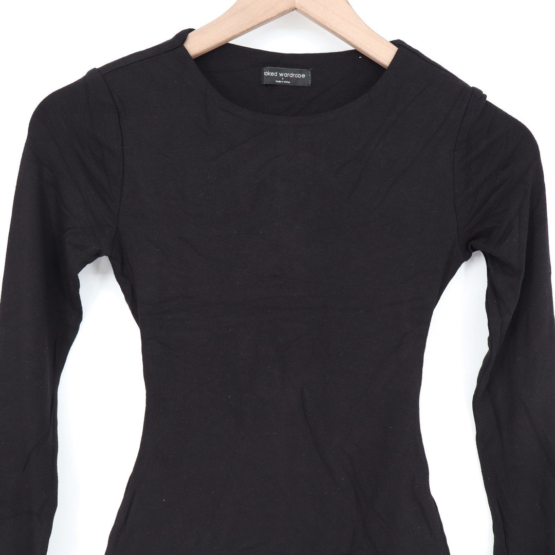 Naked Wardrobe Black Open Back Long Sleeve Bodice Medium