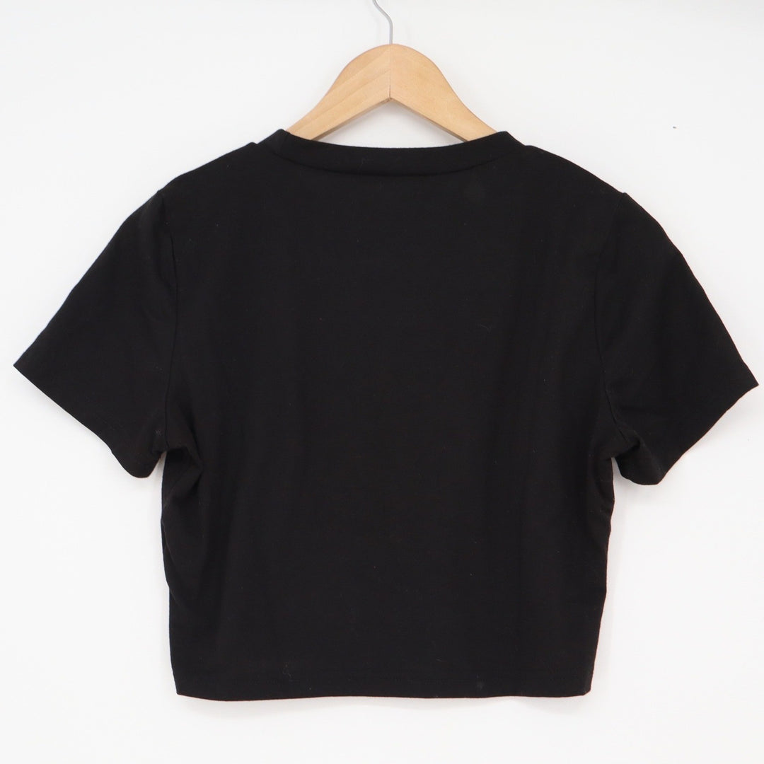 SHEIN Crop Top Womens M Butterfly Graphic Black Short Sleeve Baby Tee Excellent