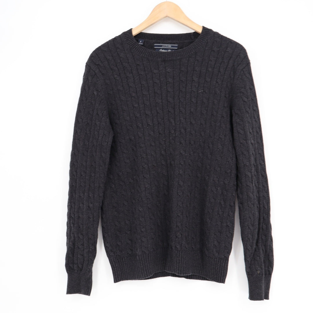 Jachs NY Mens Charcoal Gray Cable Knit Cashmere Blend Sweater S