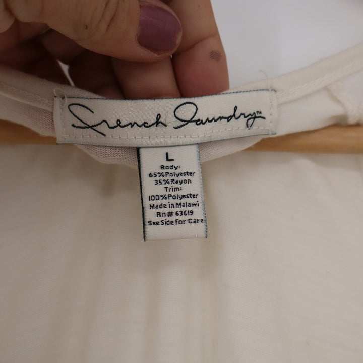 French Laundry Cream Sheer Raglan 3/4 Sleeve Tie Front Blouse Large