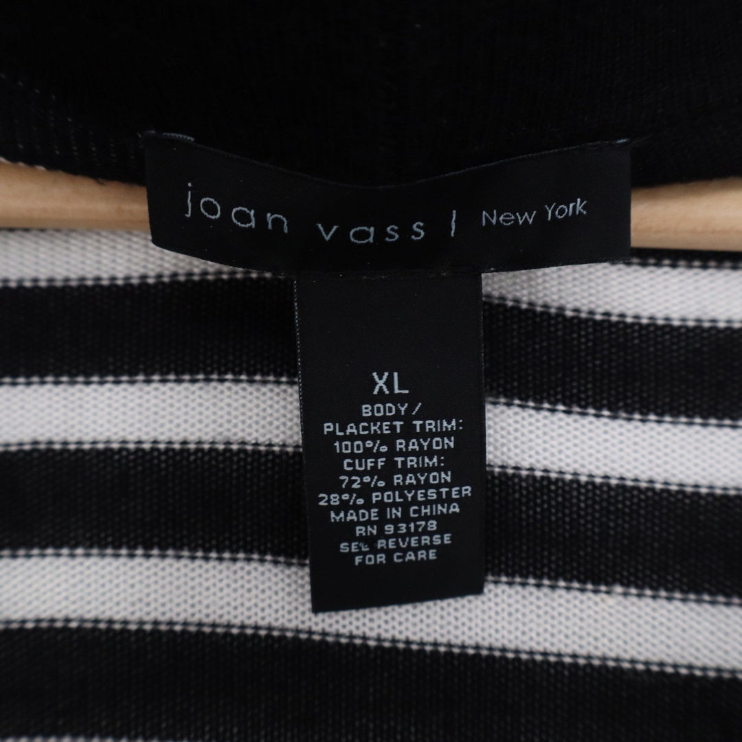 Joan Vass New York Womens XL Striped Open Front Cardigan Black White Gold Button