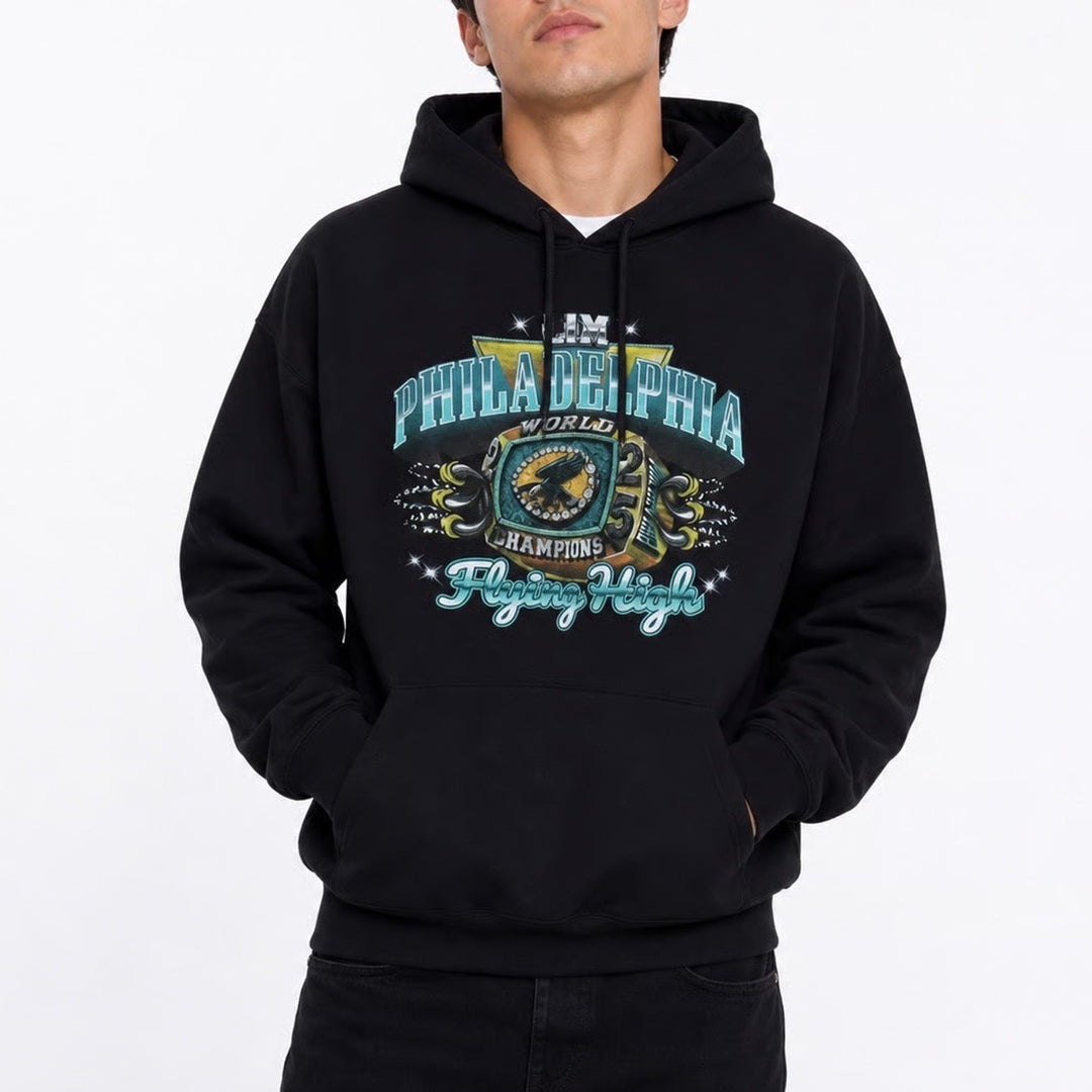 Gildan Philadelphia World Champions Flying High Graphic Hoodie Black Mens XL