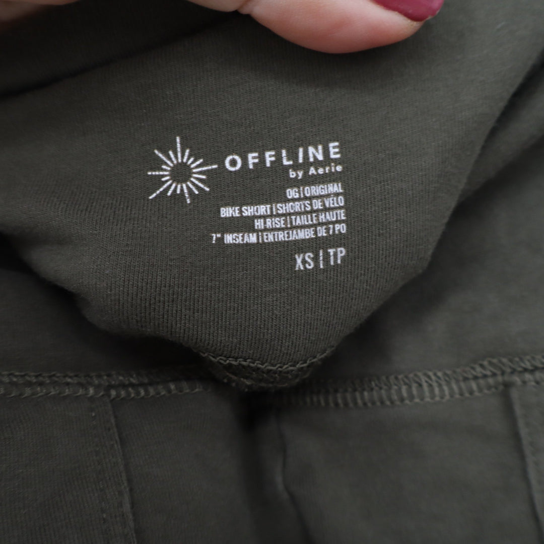 Aerie Bike Shorts Womens XS OG Original Olive Green High Rise Pockets Excellent