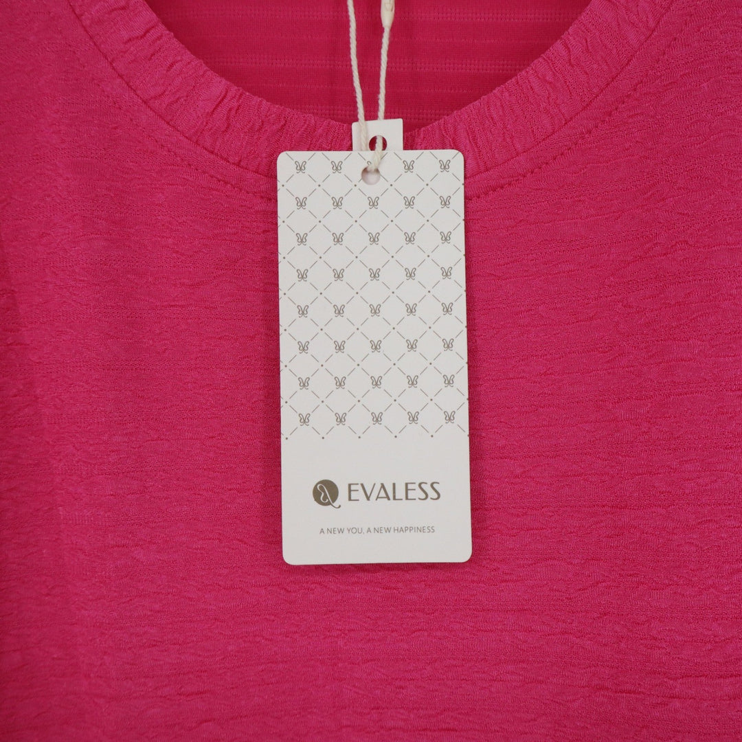 Evaless Hot Pink Textured Short Sleeve T-Shirt Dress Pockets Plus Size 2XL NEW