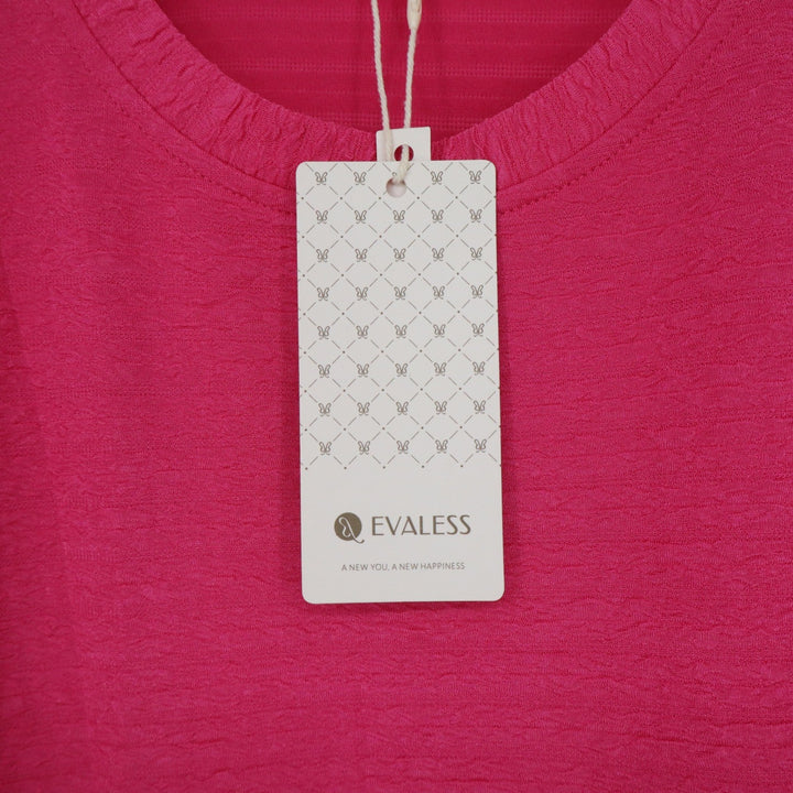 Evaless Hot Pink Textured Short Sleeve T-Shirt Dress Pockets Plus Size 2XL NEW