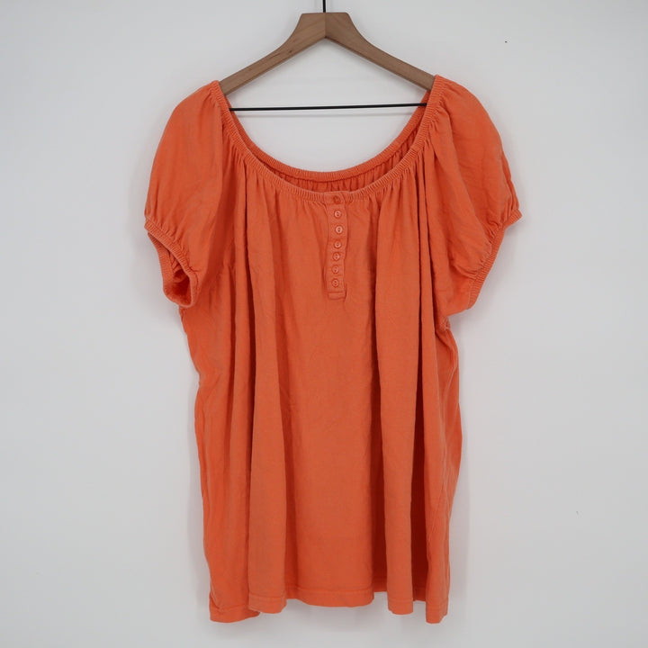 Mainstreet Blues Womens 1X Orange Cotton Short Sleeve Peasant Henley Top