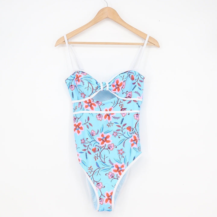 Cupshe Womens Blue Floral Cutout Tummy Control One Piece Swimsuit Size M NWT