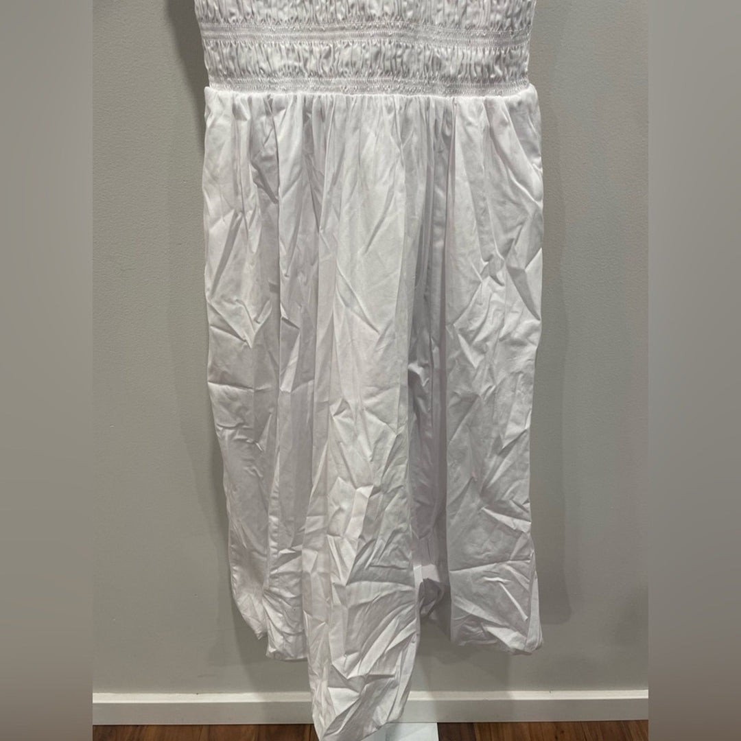 Madewell The Melody Bubble-Hem Smocked Midi Dress In Poplin Size S