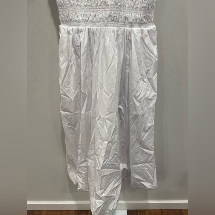 Madewell The Melody Bubble-Hem Smocked Midi Dress In Poplin Size S