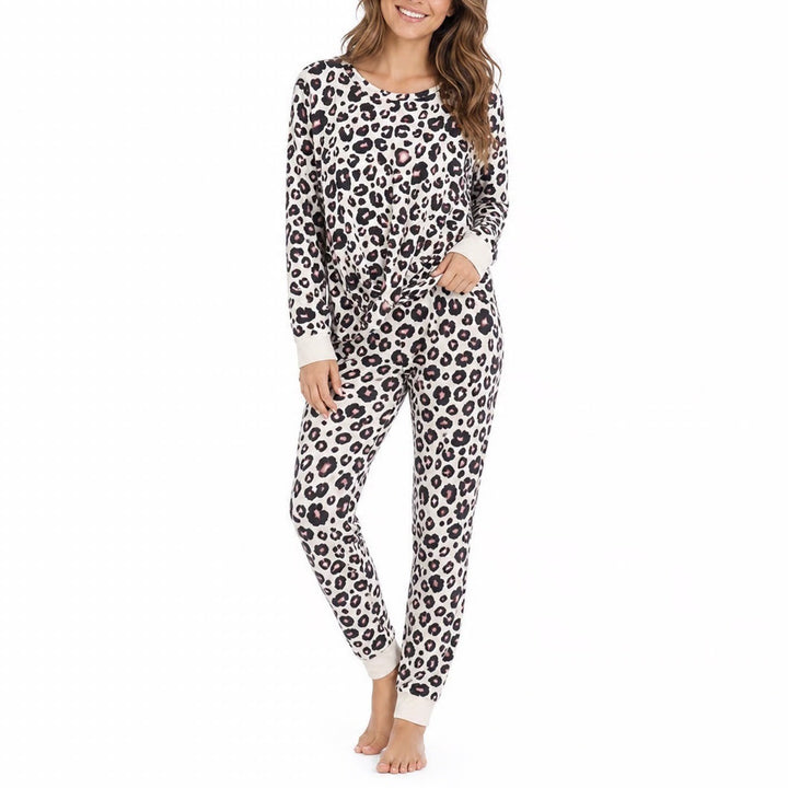 Stars Above Womens Leopard Print Pajama Set Long Sleeve Twist Front Top Large