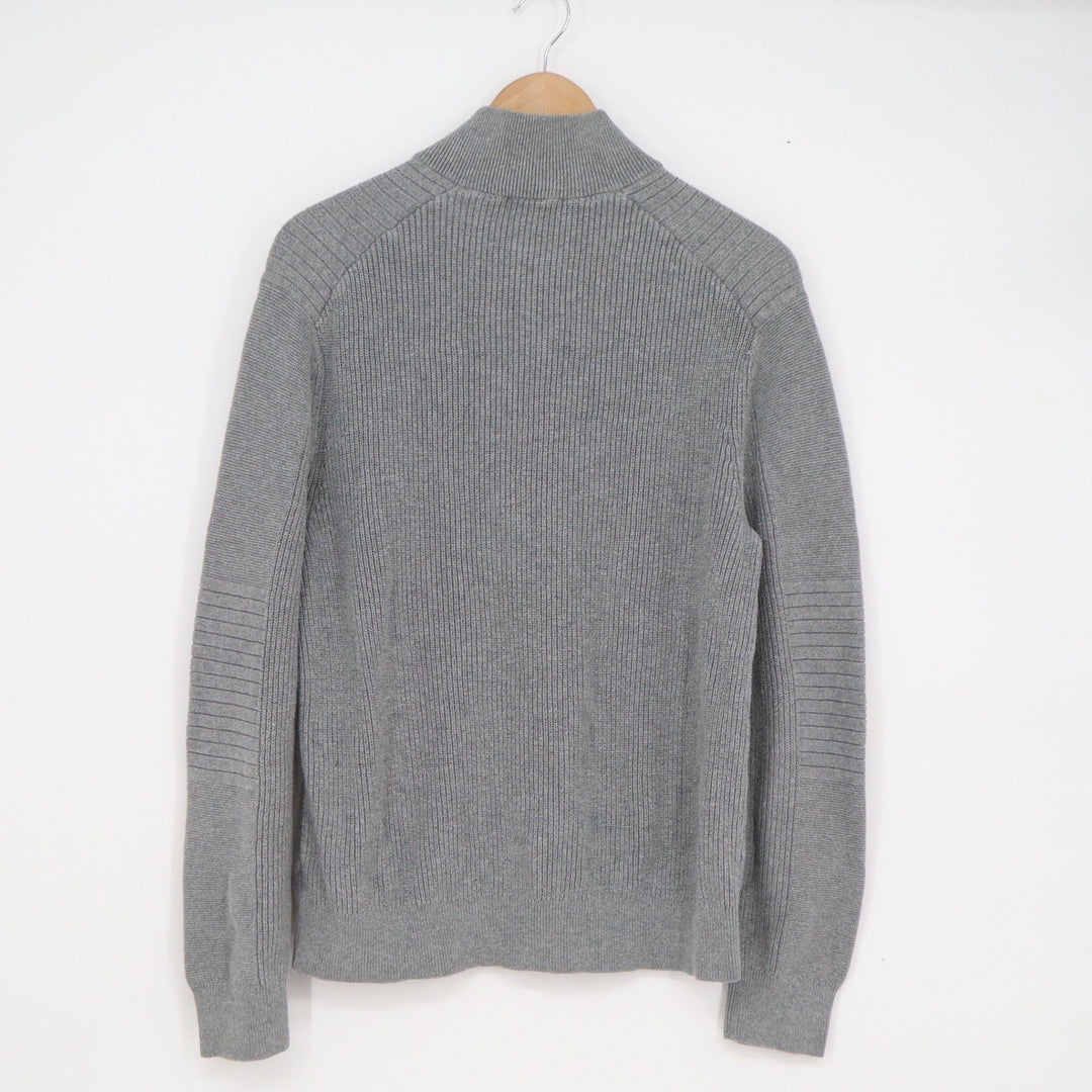 Express Mens Gray 100% Cotton Ribbed Quarter Zip Moto Elbow Sweater Size M