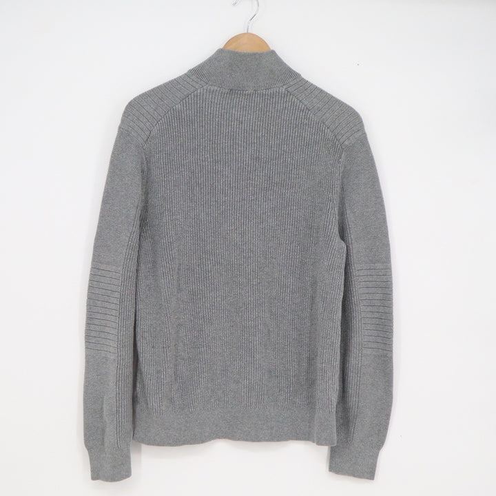 Express Mens Gray 100% Cotton Ribbed Quarter Zip Moto Elbow Sweater Size M