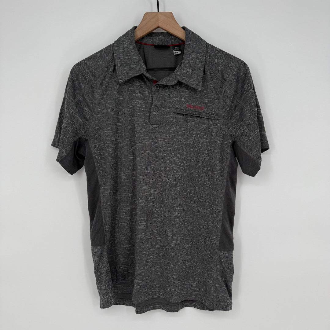 Marmot Heathered Gray Short Sleeve Performance Polo Shirt Mens M