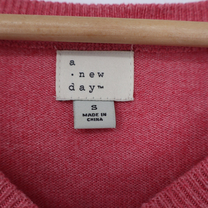 A New Day Womens V-Neck Pullover Sweater Pink Heathered Size S
