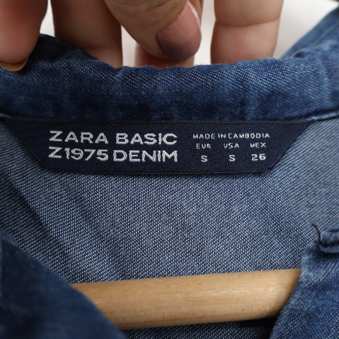 Zara Basic Z1975 Denim Shirt Blue Lyocell Button Down Long Sleeve Small