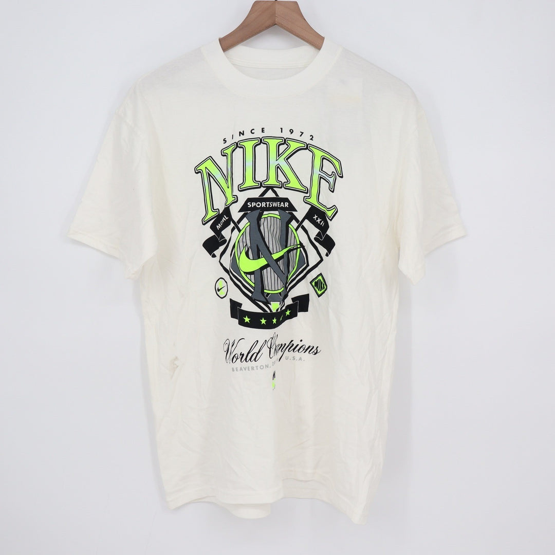 Nike Sportswear World Champions Graphic Tee Cream Neon Green Mens Small