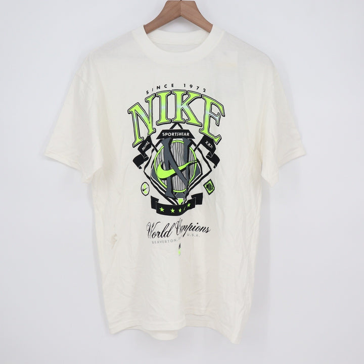 Nike Sportswear World Champions Graphic Tee Cream Neon Green Mens Small