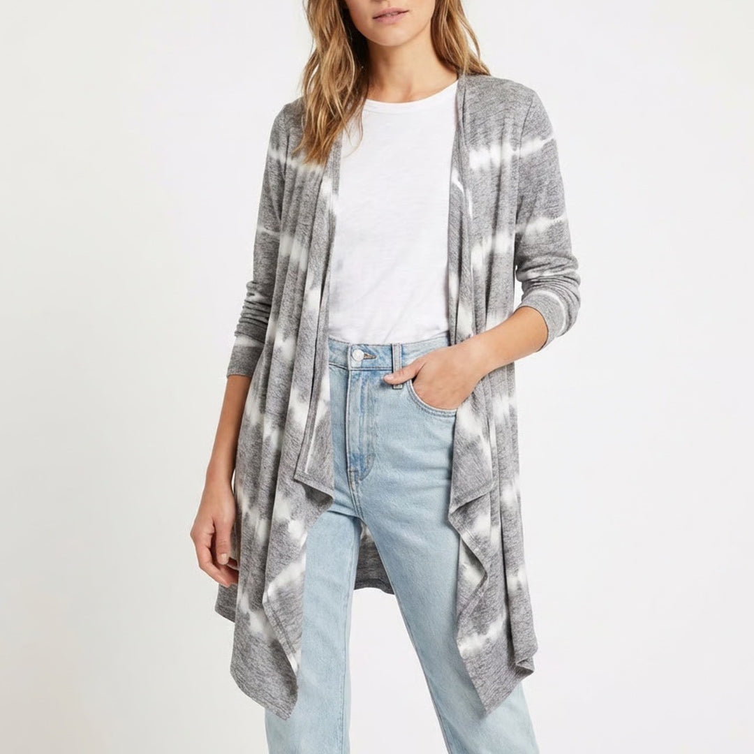 Knox Rose Cardigan Sweater Womens Large Gray White Striped Knitted Long Sleeve