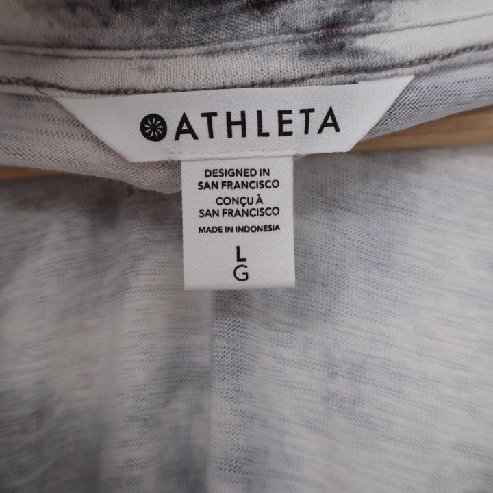 Athleta Breezy Scoop V-Neck Tee Grey White Abstract Marble Print Large