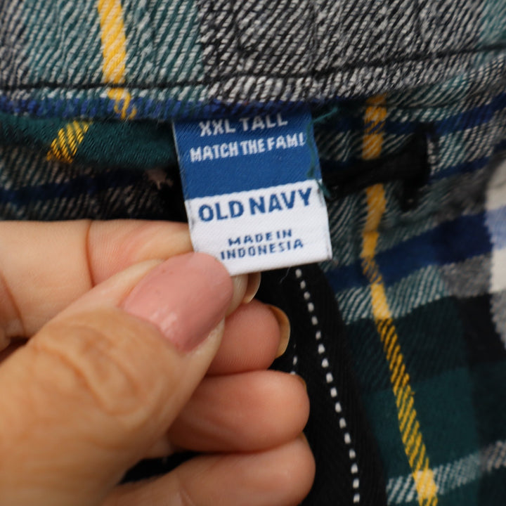 Old Navy Mens XXL Tall Plaid Pajama Pants Navy Green Cotton Flannel Loungewear