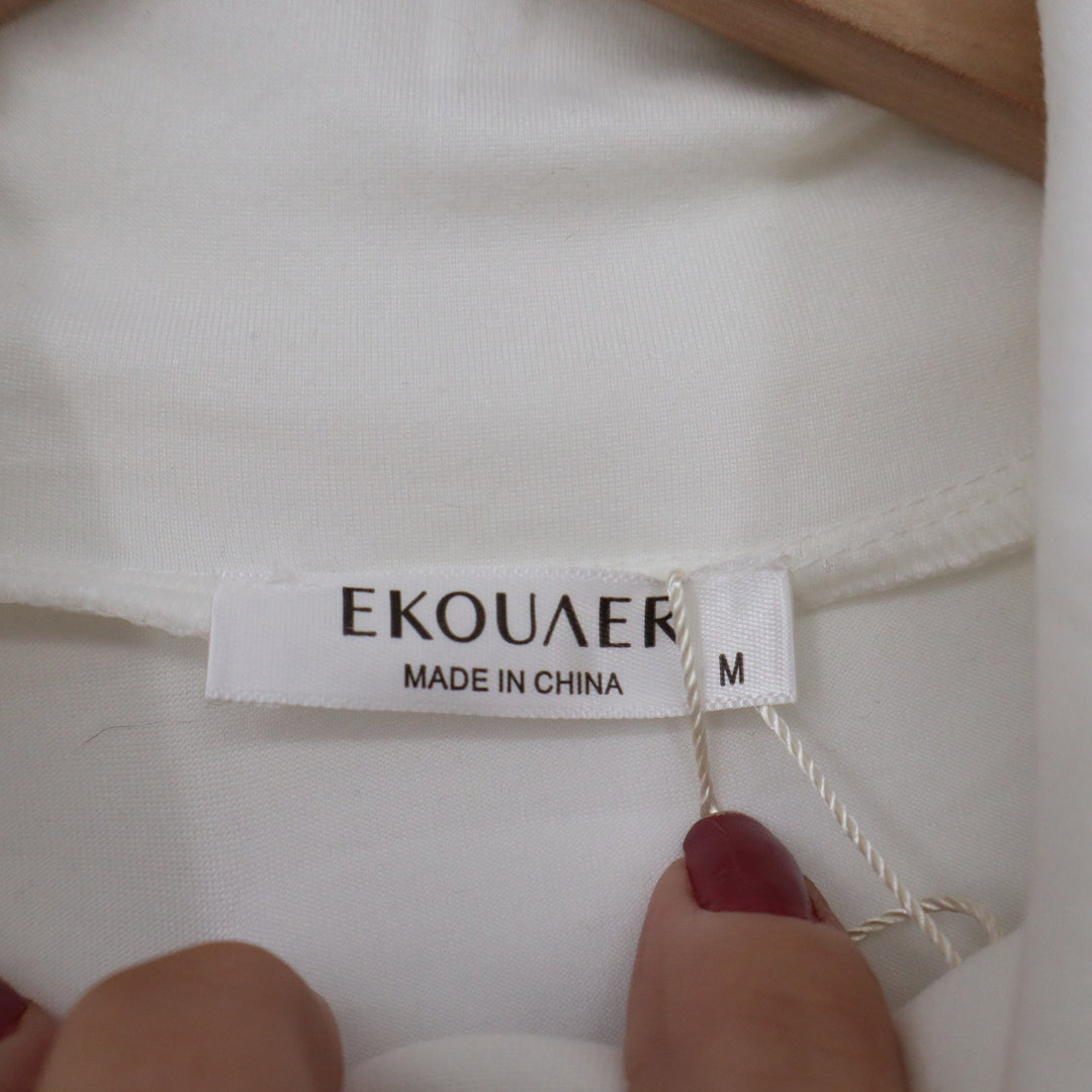 Ekouaer Womens White Long Sleeve Turtleneck Top Stretch Jersey Size M NEW