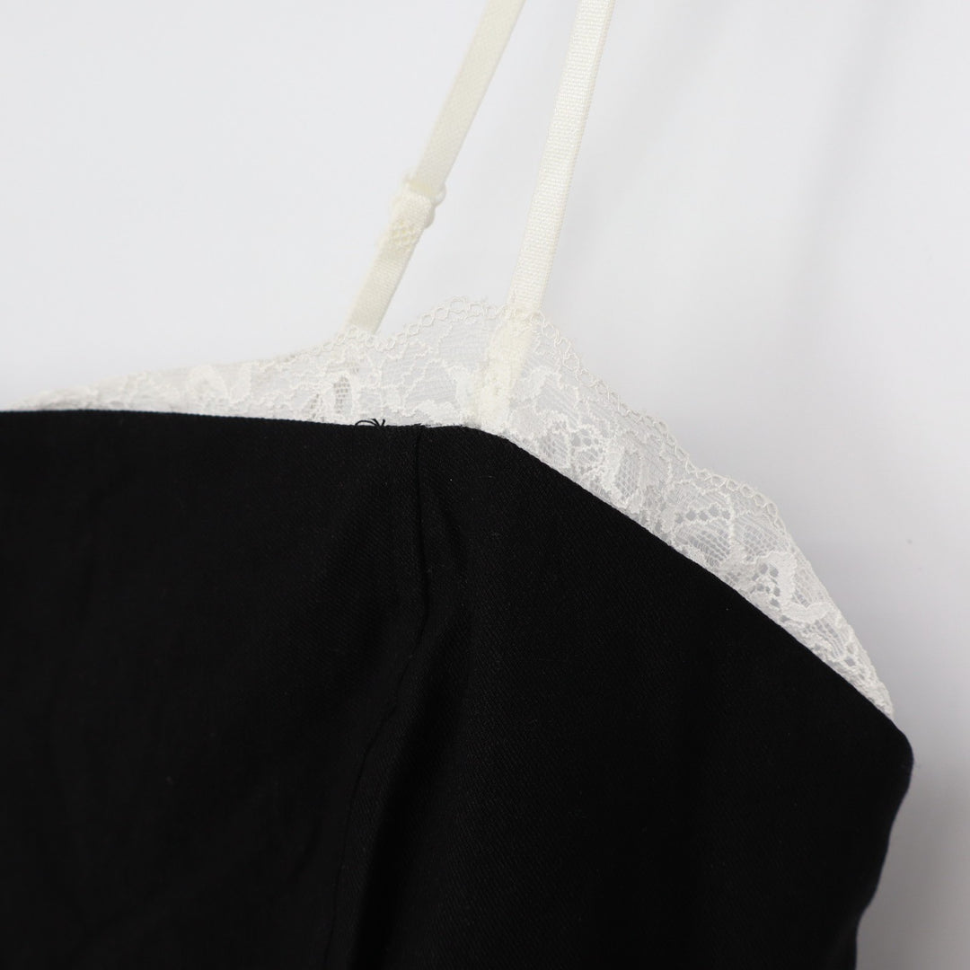 Wild Fable Crop Tank Top Womens Large Black Lace Trim Spaghetti Strap Pullover