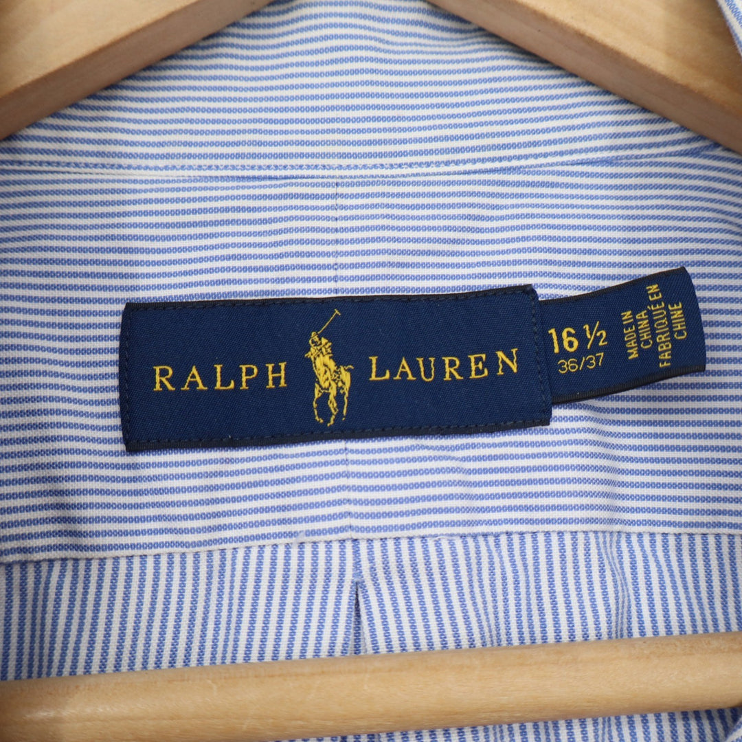 Ralph Lauren Mens Blue White Striped Button Down Shirt 16.5 36/37 Cotton Pony