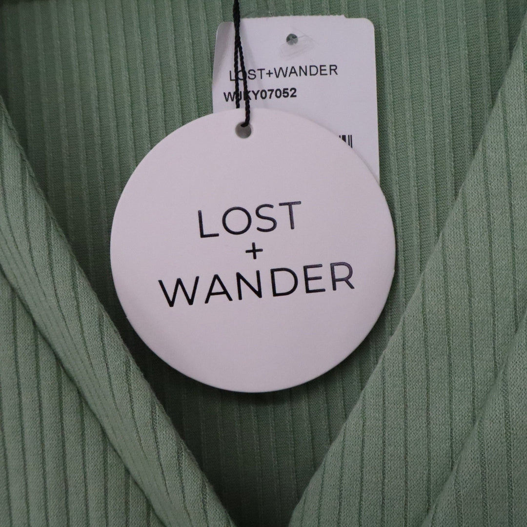 Lost + Wander Algea Sage Green Ribbed V-Neck Button Front Cardigan L