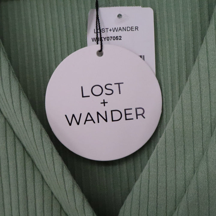 Lost + Wander Algea Sage Green Ribbed V-Neck Button Front Cardigan L