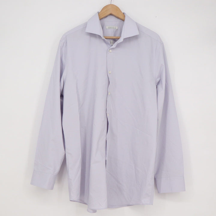 Perry Ellis Portfolio Mens Lavender Dobby Dress Shirt 16.5 34/35 Long Sleeve