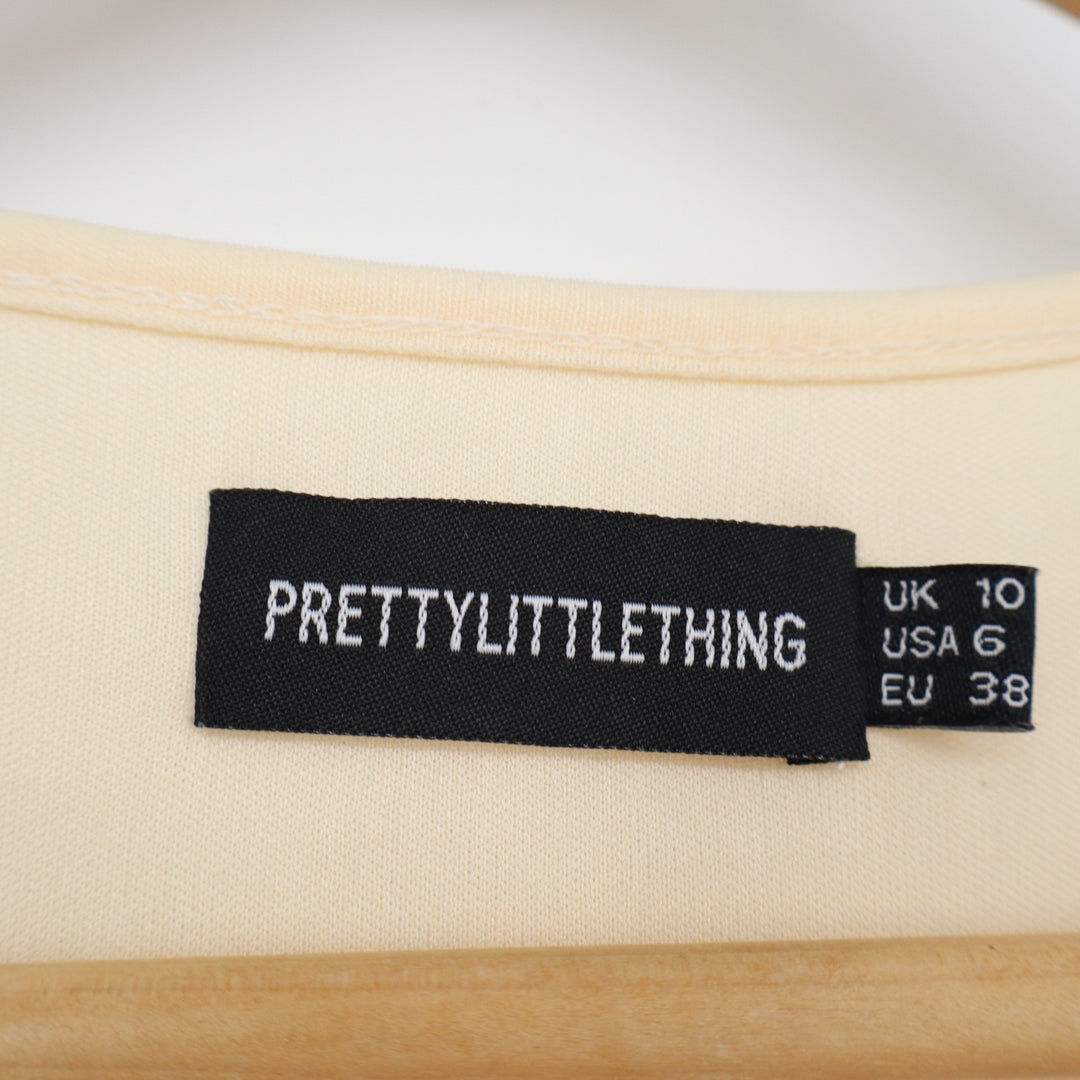 PrettyLittleThing Blouse Womens 6 Cream Stretch Ruched Detail Hook & Eye Front