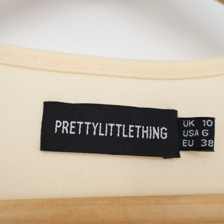 PrettyLittleThing Blouse Womens 6 Cream Stretch Ruched Detail Hook & Eye Front