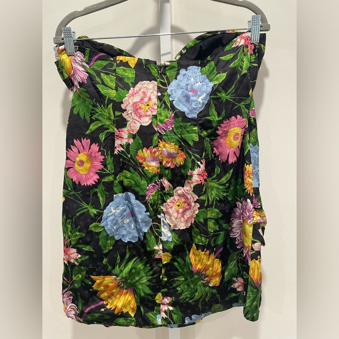 Ronny Kobo Margot Strapless Floral Satin Mini Dress Size XL