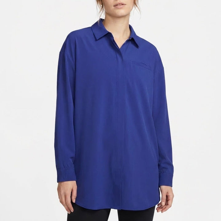 Nike 24.7 Womens Dri-FIT Long Sleeve Snap Button Up Top Blue XL NWT