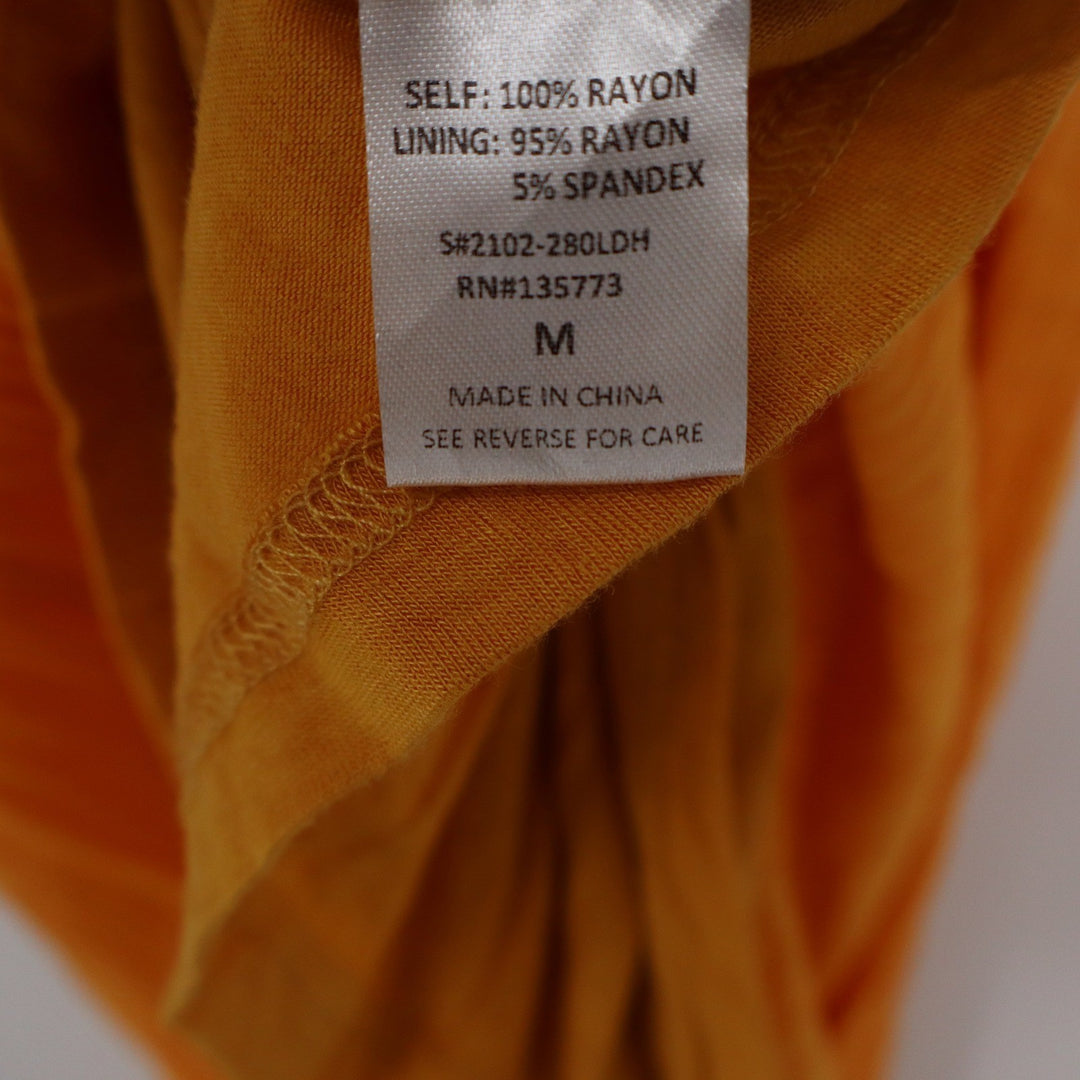 Orange Deep V-Neck Sleeveless Maxi Dress Cinched Waist Textured Rayon Size M