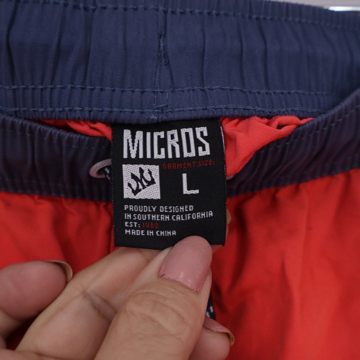 Micros Mens Swim Trunks Orange Navy Blue Side Stripe Board Shorts Size L