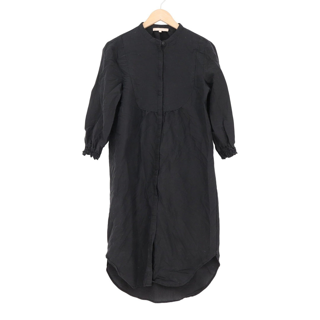 Soft Rebels Black Midi Shirt Dress XS Mandarin Collar Bib Front 3/4 Sleeve