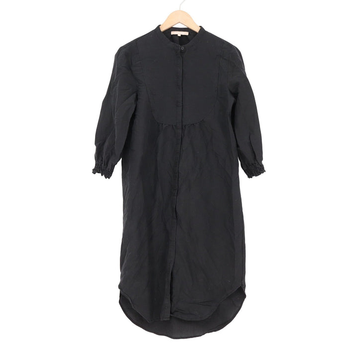 Soft Rebels Black Midi Shirt Dress XS Mandarin Collar Bib Front 3/4 Sleeve
