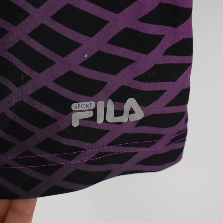 Fila Sport Running T Shirt Womens XL Purple Black Stretch Crew Neck Short Sleeve