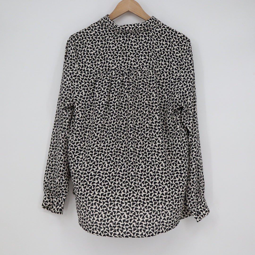 HM Womens Black White Geometric Triangle Print Button Up Blouse Size M
