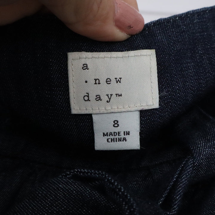 A New Day Womens Dark Wash Wide Leg Belted Denim Trousers Size 8 Indigo Cotton