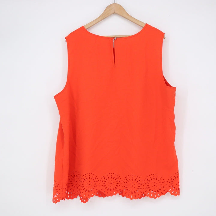 Liz Claiborne Woman 2X Orange Sleeveless Eyelet Scalloped Hem Blouse Top