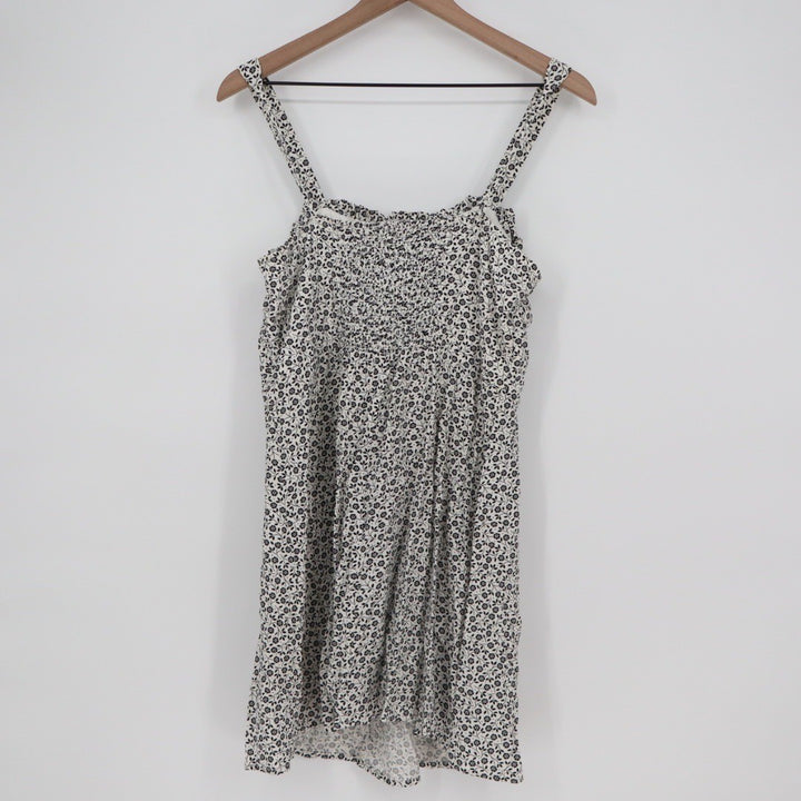 ROW A Floral Print Smocked Sundress Mini Dress Black White XL
