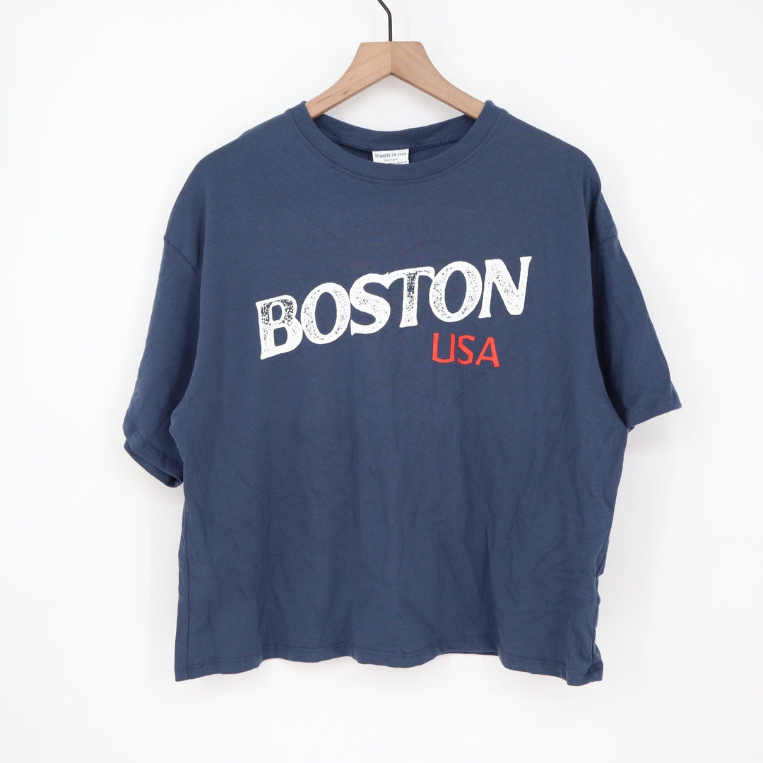 Where I'm From Boston USA Easy Tee Navy Blue Graphic T-Shirt Mens Large